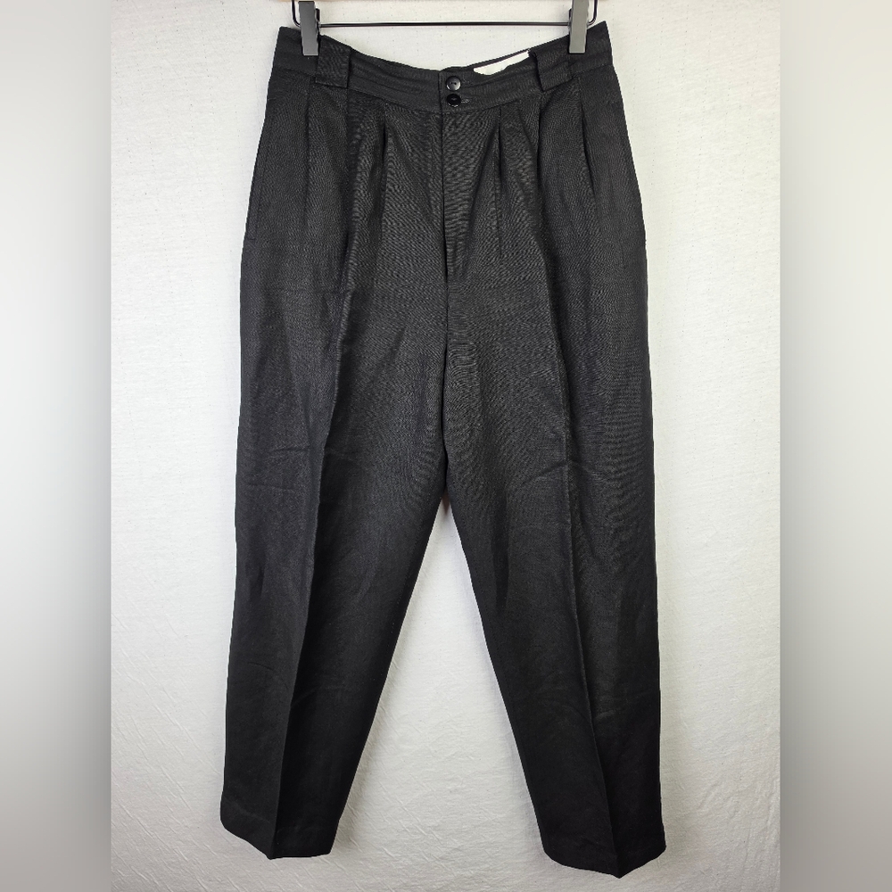 Giorgio Sant'Angelo Linen Straight Leg Pants Trousers Black High Waist size 10